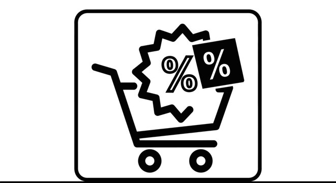 Shopping Cart with Percentage Discount Symbol Icon, Sale and Offer Concept