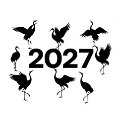 Fototapeta premium Black silhouettes of cranes dancing together.