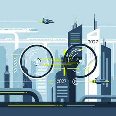 Obraz premium Futuristic city technology concept illustration.