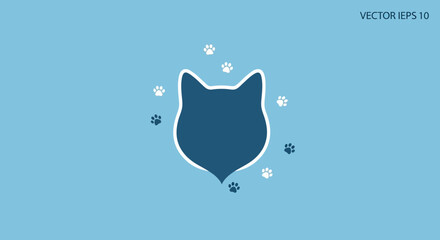 Minimalist Cat Head Silhouette with Paw Prints © Faris Arkan