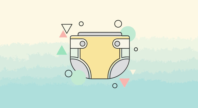 Minimalist Baby Diaper Icon with Geometric Shapes on Pastel Background
