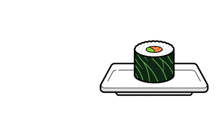 Minimalist Sushi Roll Illustration on a Plate © Faris Arkan