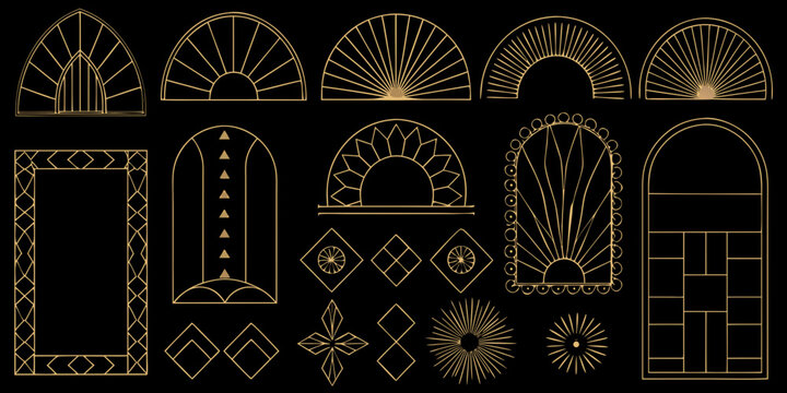 Gold Decorative Frames Collection Art Deco Style Vector Illustration