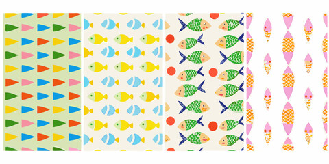Fish Patterns And Geometric Shapes Colorful Vector Illustration © Rahul