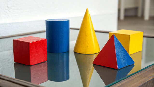 Colorful Geometric Shapes on Glass Table