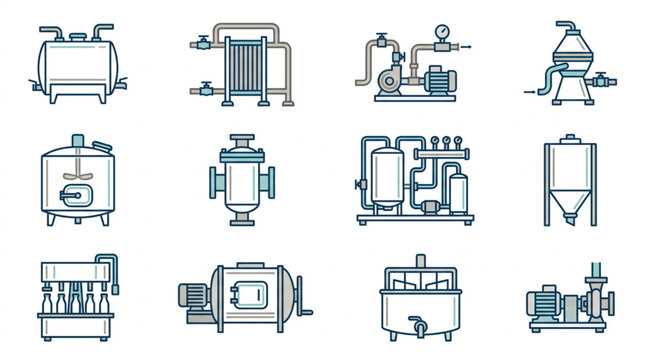 Industrial Process Equipment and Machinery Line Art