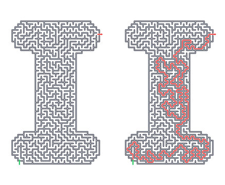 Maze design made of squares shaped like the letter I on transparent background  