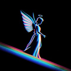 Obraz premium Angel holographic rainbow silhouette