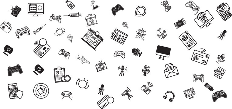 variety  icons black and white outline vector collections, clean strokes, isolated on white background