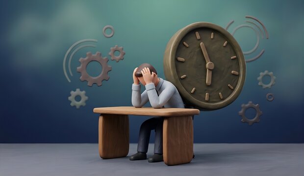 Minimalist 3D Illustration of Burnout and Work-Life Imbalance