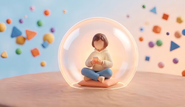 Minimalist 3D Illustration of Echo Chamber and Social Media Filter Bubble