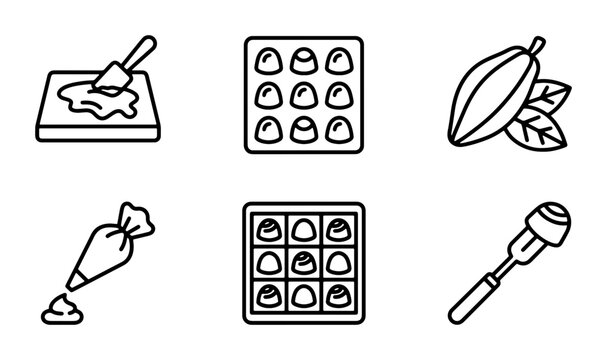 Chocolate Making Icons Set, Sweet Confectionery Process, Cocoa Bean Treats, Vector Graphics