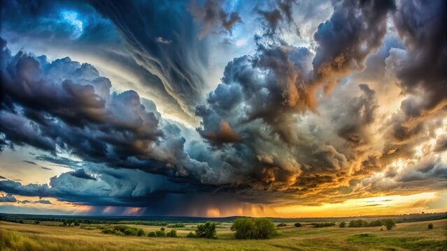 Dramatic panoramic skyscape with dark stormy clouds