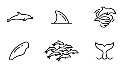 Obraz premium Dolphin Icons Set, Marine Mammal Vector Graphics, Ocean Wildlife Line Art Collection