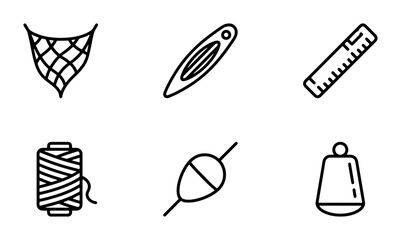 Fishing Gear Icons, Crafting Tools Set, Sewing Supplies, Nautical Elements, Vector Graphics © Abu