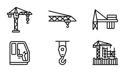 Construction Crane Icons, Heavy Machinery Vector Set, Industrial Lifting Equipment Graphics © Abu