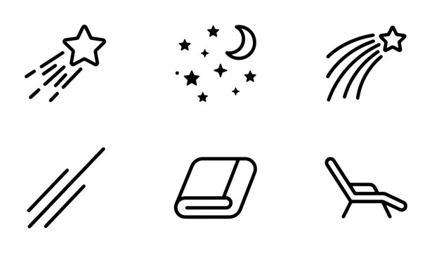 Celestial Night Icons, Starfall, Moon, Sleep Blanket, Lounger, Vector Graphics