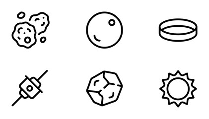 Space Icons: Asteroids, Planets, Sun, Satellite, Orbit Ring, Cosmic Objects Vector Set © Abdur