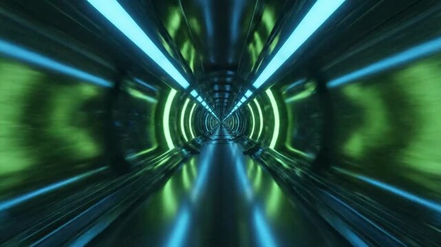 Abstract Sci-Fi Tunnel Flythrough Futuristic Neon Lights Infinite Loop