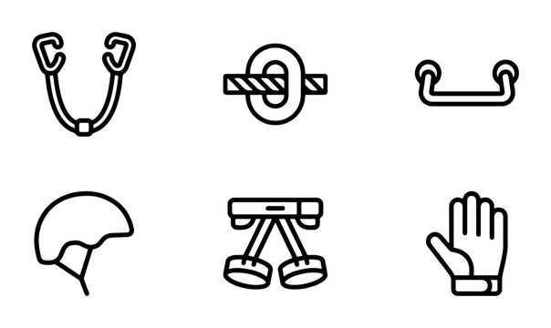 Climbing Gear Icons, Safety Equipment Vector Set, Outdoor Adventure Symbols, Rock Climbing Essentials