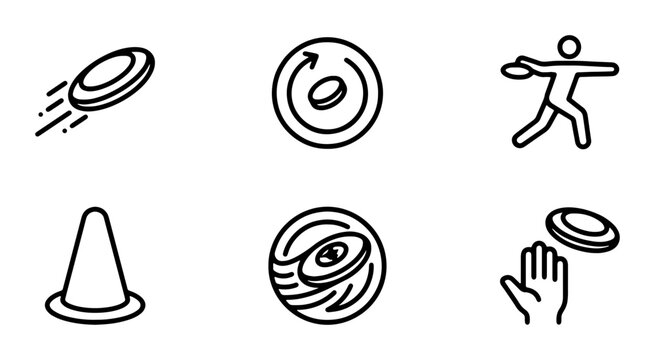 Frisbee Flying Disc Icons, Sport Game Vector Set, Outdoor Activity Graphics