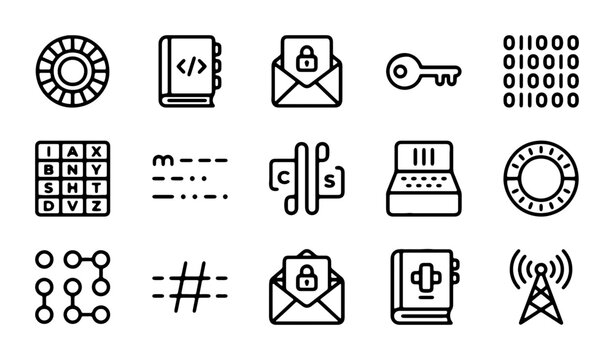 Cybersecurity Icons Set: Encryption, Data, Network, Security, Technology, Code, Binary, Key