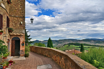 Naklejka premium Pienza, le colline della Val d'Orcia dalla loggia di Palazzo Piccolomini, Val d'Orcia, Toscana
