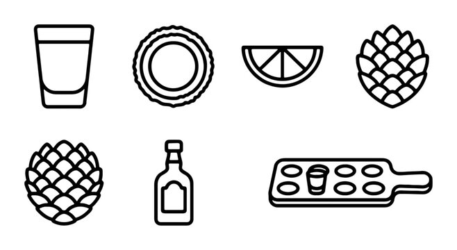 Craft Beer Icons: Hops, Shot Glass, Lime, Bottle, Carrier Set