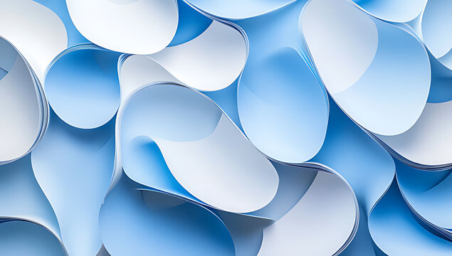 A pattern of paper cutouts in shades of blue and white