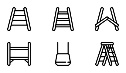 Vector Ladder Icons Set: Step, Extension, Folding, A-Frame, Platform, Industrial Ladders © Khokon