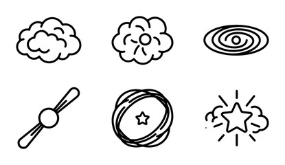 Cosmic Galaxy & Celestial Icons, Simple Space & Star Vector Graphics, Abstract Nebula & Cloud Line Art © Khokon