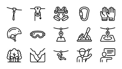 Zipline Adventure Icons, Extreme Sports Gear, Outdoor Activity Equipment, Vector Graphics Set © Rakib