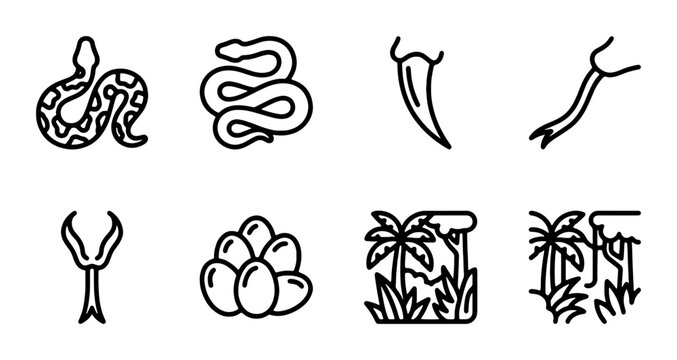 Snake Icons Set, Reptile Vector Graphics, Jungle Elements, Wildlife Symbols, Nature Icons, Animal Icons