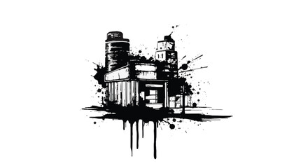 Obraz premium High-contrast black ink erosion texture on a white background with distressed grunge details, splatter effects, and weathered paper aesthetic for vintage graphic design projects.