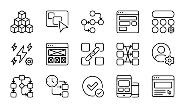 Workflow Icons Set, Process Flowcharts, Project Management Tools, Business Strategy Elements