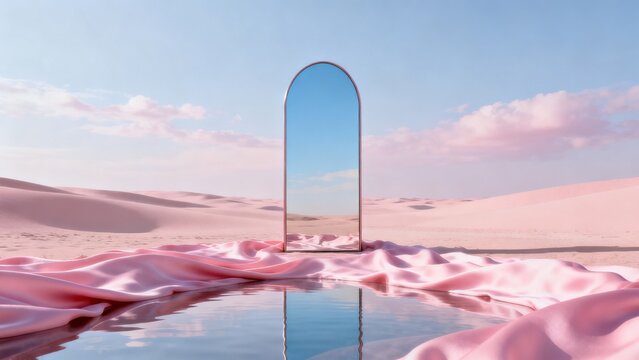 Desert mirror with pink fabric