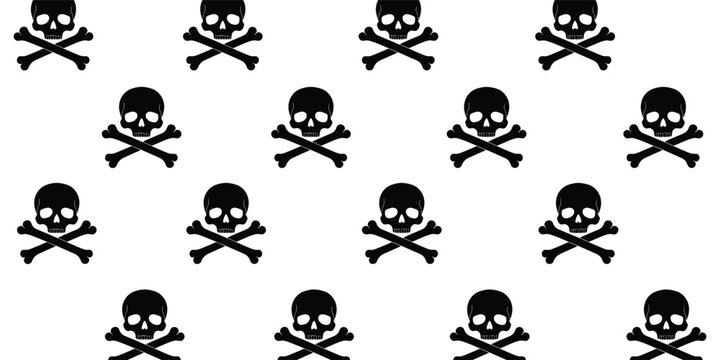 Seamless pattern of black skull and crossbones on white background