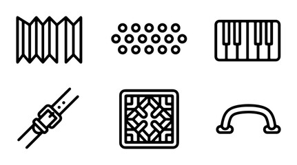 Obraz premium Musical Instrument Parts Icons: Accordion, Keyboard, Strap, Handle, Decorative Element