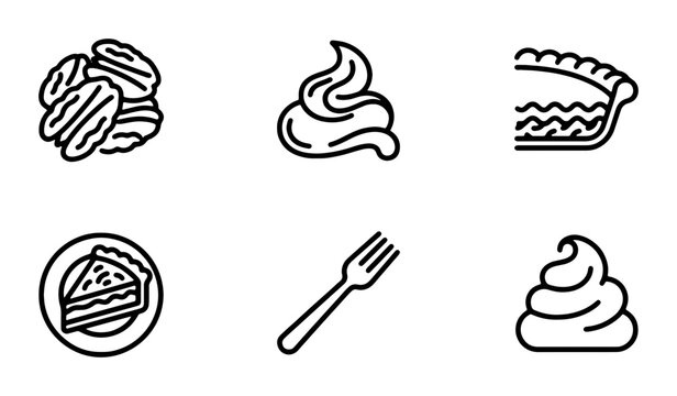 Pecan Pie Icons, Dessert Elements, Sweet Food Graphics, Baking Vector Set