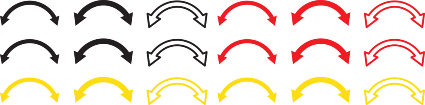 set of dual sided curve arrow graphics, featuring high-quality transfer and recycling vector symbols