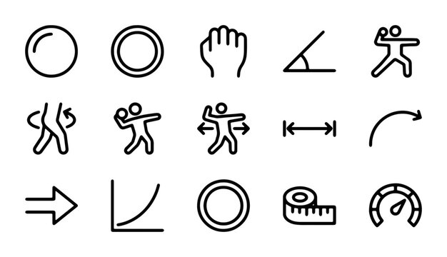 Sports Icons Set: Track and Field, Shot Put, Measuring, Performance Metrics