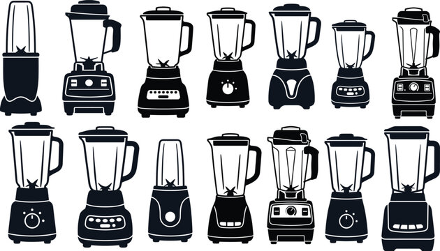 Collection of modern blender silhouettes showing various kitchen appliance designs and styles for culinary equipment and home cooking illustration
