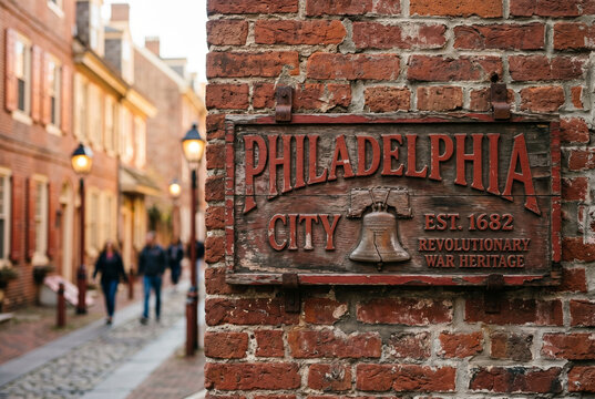 Philadelphia City Sign on Historic Brick Building