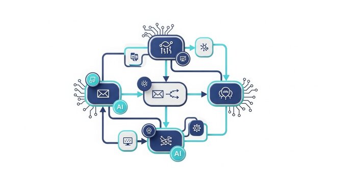 AI Technology - Automated Email Workflow Diagram with Artificial Intelligence Multi Agent System Connections