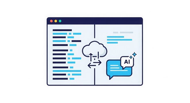 AI Technology - Cloud Data Integration with AI Chat Interface and Code Editor Split Screen Dashboard