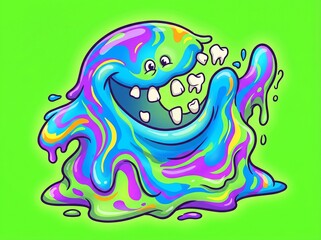 Obraz premium Cute and funny slime monster creature, colorful melting alien anomaly illustration