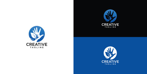 Creative hand holding leaves logo for nature and ecological care services © micky_adb