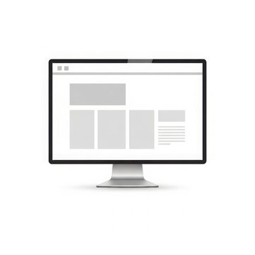 Technology - Desktop Computer Monitor Displaying Blank Website Layout Wireframe Template on White Background