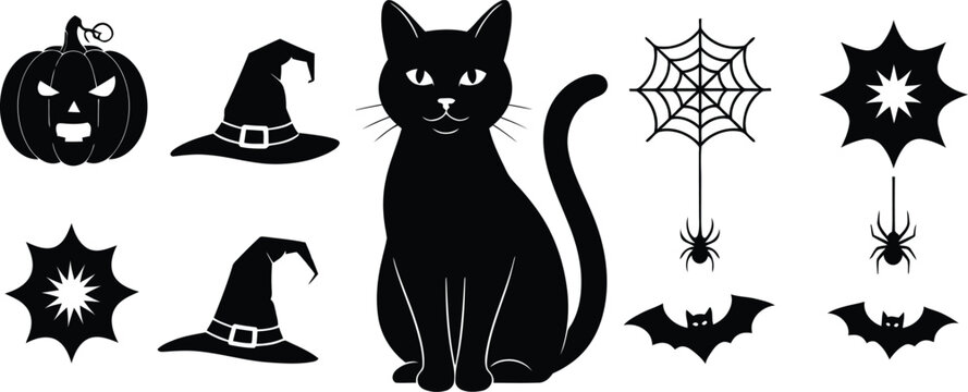 Halloween silhouette icons set