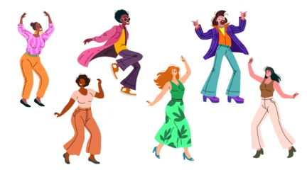 Dancing people set. Modern men and women at disco party. Happy people moving to music. Retro disco flat characters. Vector illustration isolated on white background. © Sketch Master